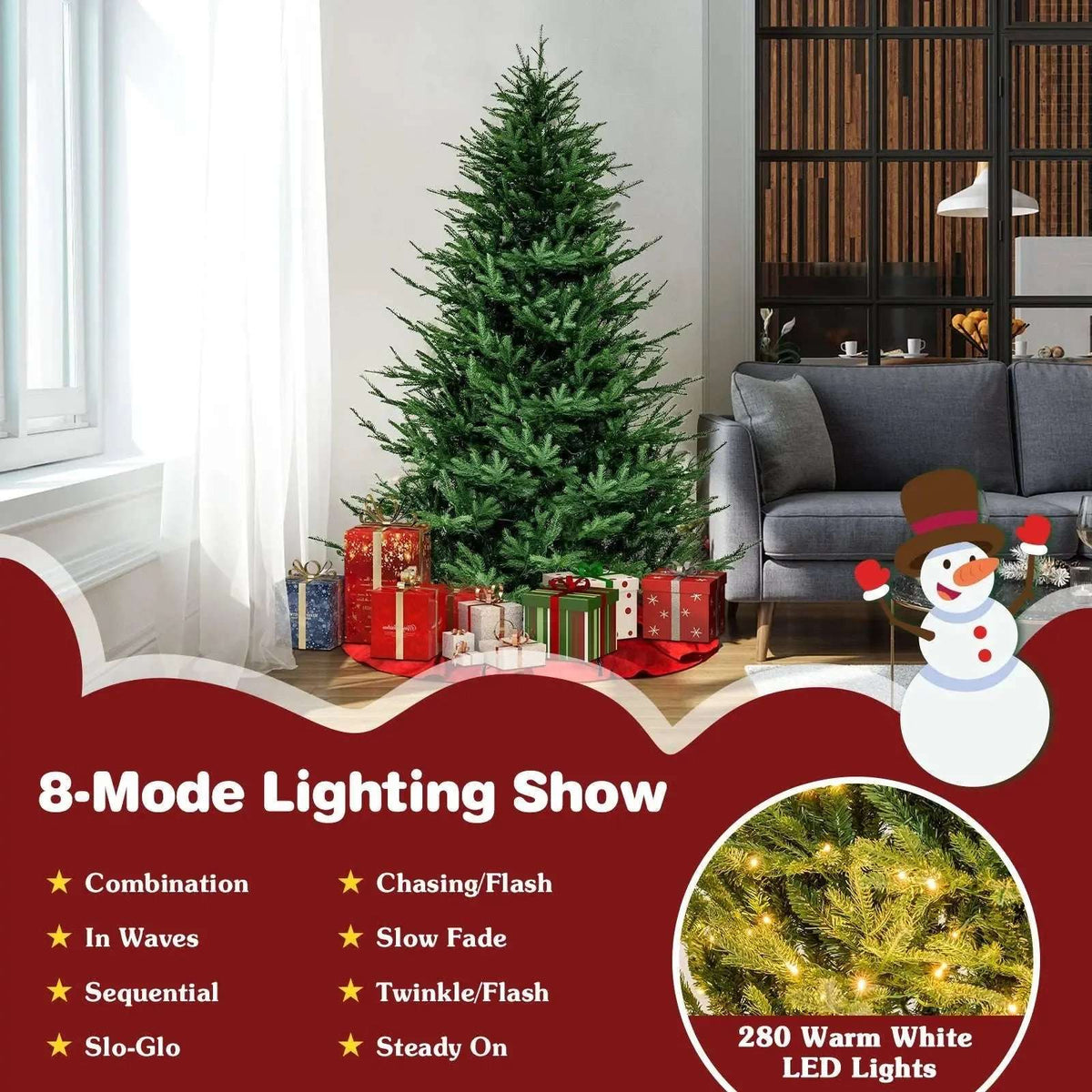 Pre-lit Christmas Tree with 280 Warm White LED Lights and 8 Lighting Modes DirectDeals 7 ft 6ft 7 ft-6ft-