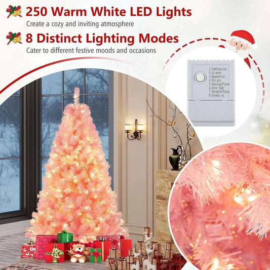 Pre-Lit Tinsel Christmas Tree Artificial Xmas Tree with Lush Branch Tips Holiday Decoration Cartsfy Inc.