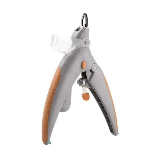 Pet nail clipper scissors design with gray frame and orange non-slip grip