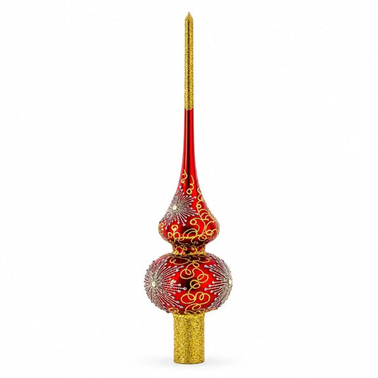 Radiant Jeweled Snowflake on Red Glass Christmas Tree Topper 11 Inches Cartsfy Inc.
