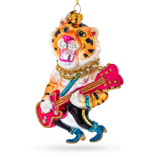 Rockstar Tiger with Guitar Glass Christmas Ornament BestPysanky Default Title Default Title-