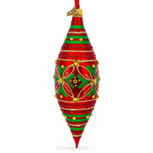 Red and Green Glitter Jeweled Elongated Pointed Teardrop Finial Glass Christmas Ornament BestPysanky Default Title Default Title-