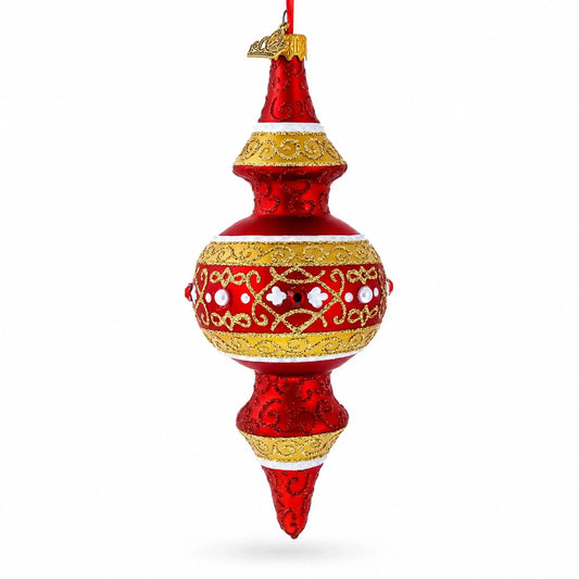 Golden Scroll & Pearl Trim Double-Ended Finial Drop Glass Christmas Ornament BestPysanky Default Title Default Title-