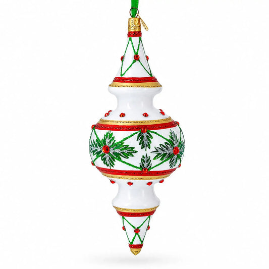 Winter Lattice & Holly Star Jeweled Double-Ended Finial Drop Glass Christmas Ornament BestPysanky Default Title Default Title-