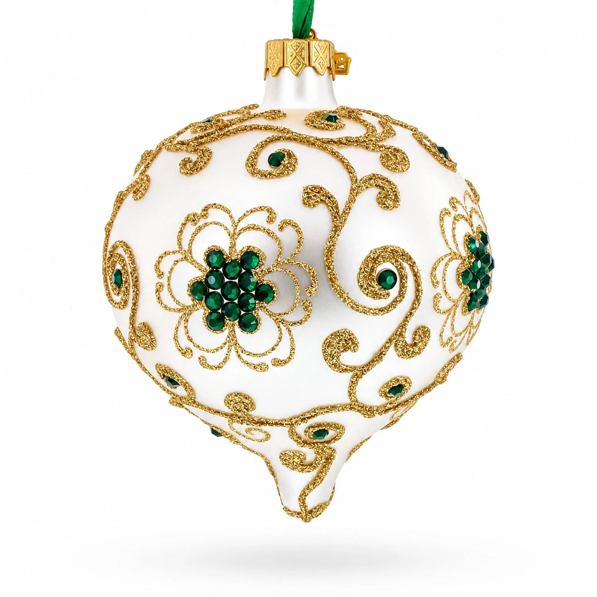 Gold Jeweled Swirl Onion-Shape Finial Glass Christmas Ornament