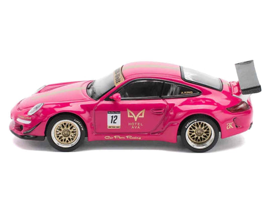 RWB 997 #12 "Hotel Ava" Pink Metallic 1/64 Diecast Model Car by Pop Race Cartsfy Inc.