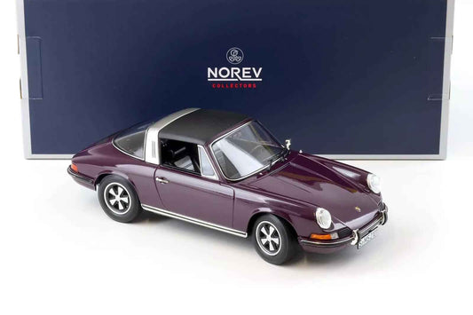 Violet 1:18 Porsche 911 T Targa die-cast with removable roof, side view, Norev