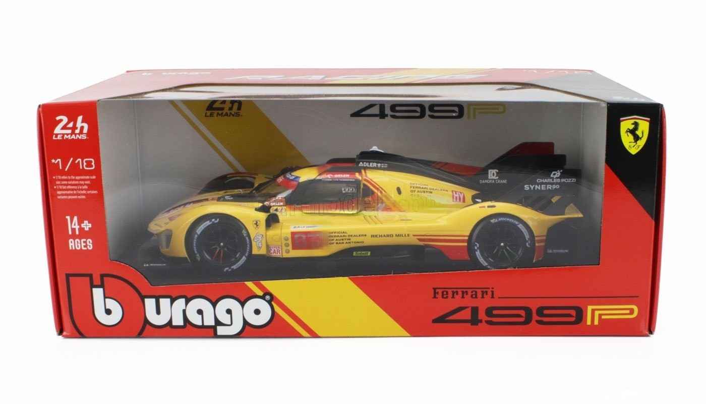 Bburago Ferrari 499P 3.0L Turbo V6 #3 Team Ferrari AF Corse Winner 2024 24hr Le Mans - Yellow 1:18 STM Diecast Default Title Default Title-