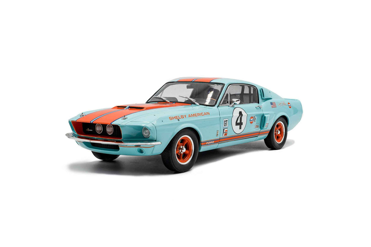 Solido 1967 Ford Shelby Mustang GT500 No 4 Tribute Gulf Livery Blue and Orange 1:18 STM Diecast Default Title Default Title-