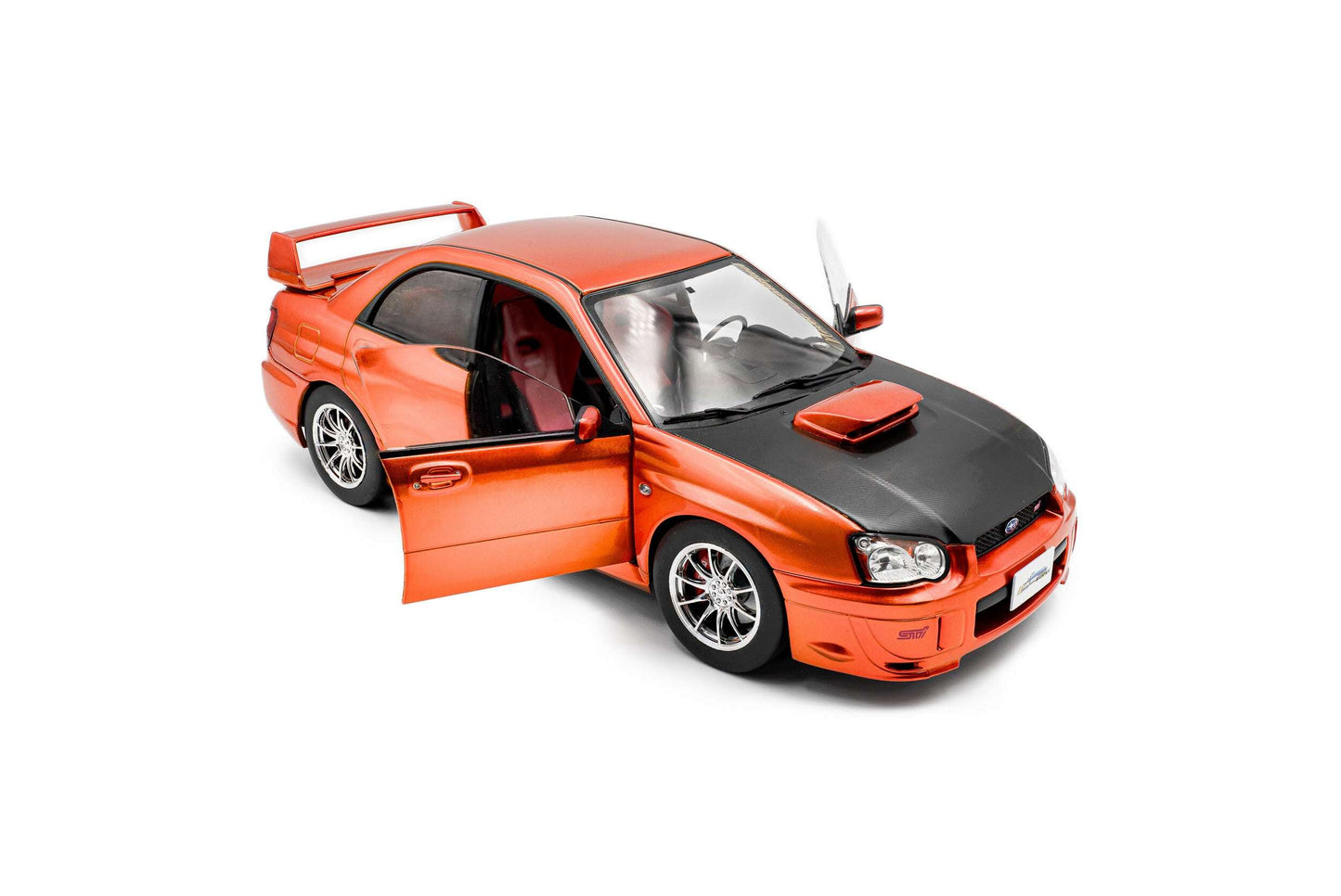 Solido 2003 Subaru WRX STi (GDB) Orange Metallic w/ Black Carbon Hood 1:18 STM Diecast Default Title Default Title-