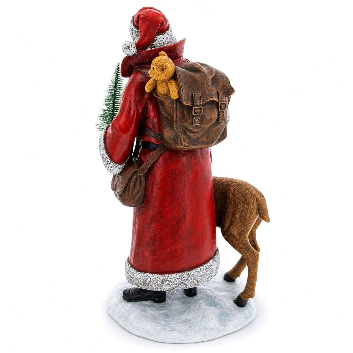 Santa Holding Christmas Tree and Bell by Reindeer Figurine 12 Inches BestPysanky Default Title Default Title-