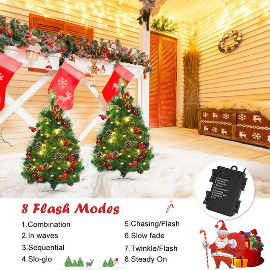 Set of 2 29 Inch Battery Powered Pre-lit Pathway Holiday Christmas Trees Cartsfy Inc.