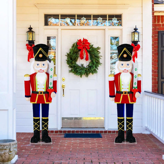 Set of 2 5 FT Christmas Nutcracker Outdoor Christmas Decoration with Glitter Sword DirectDeals Default Title Default Title-