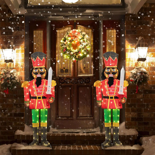 Set of 2 5 FT Lighted Christmas Nutcracker with Glitter Sword DirectDeals Default Title Default Title-