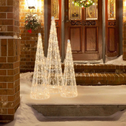 Set of 3 Pre-lit Christmas Cone Trees with Star Strings Cartsfy Inc.