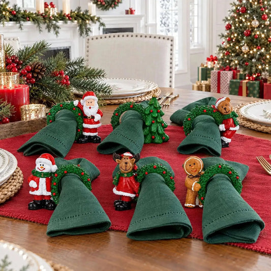 Set of 6 Santa, Snowman, Reindeer, Christmas Wreath Napkin Rings 2.5 Inches Cartsfy Inc.