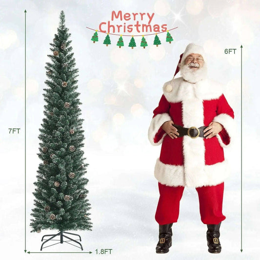 Snowy Artificial Pencil Christmas Tree with Pine Cones Cartsfy Inc.