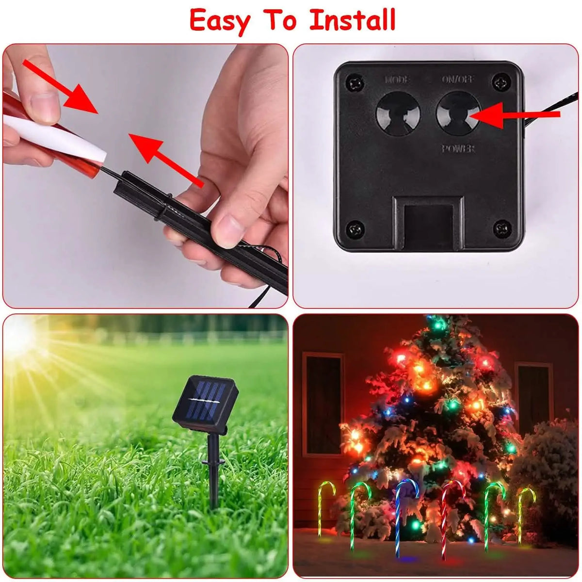 Solar stake light with black square solar panel and built-in LEDs