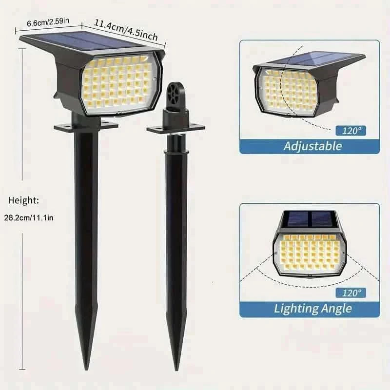 Solar motion sensor spotlight with black body, adjustable head, and solar panel