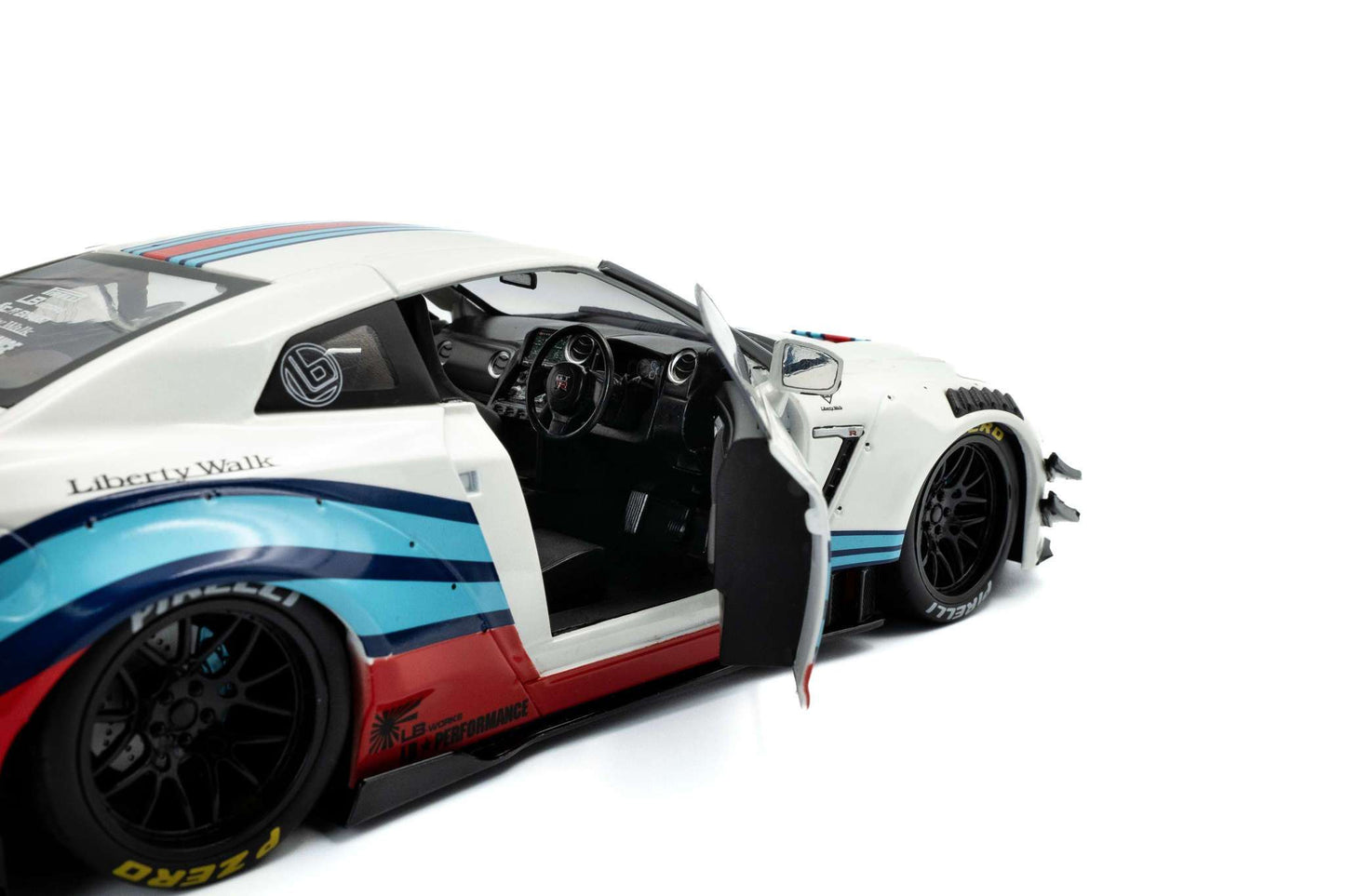 Solido 2024 Nissan GT-R (R35) W/ Liberty Walk Body Kit 2.0 Martini White 1:18 STM Diecast Default Title Default Title-