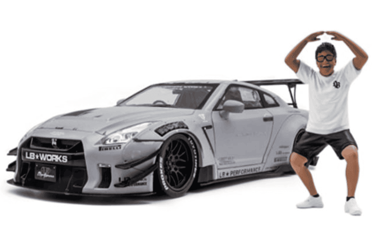 Solido Nissan GT-R (R35) W/ Liberty Walk Body Kit 2.0 Grey w/ Kato San Figure 1:18 STM Diecast Default Title Default Title-