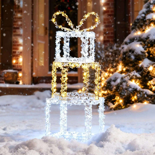 Stacked Lighted Gift Boxes Set of 3 Pre-Lit Christmas Present Box Lights DirectDeals Default Title Default Title-