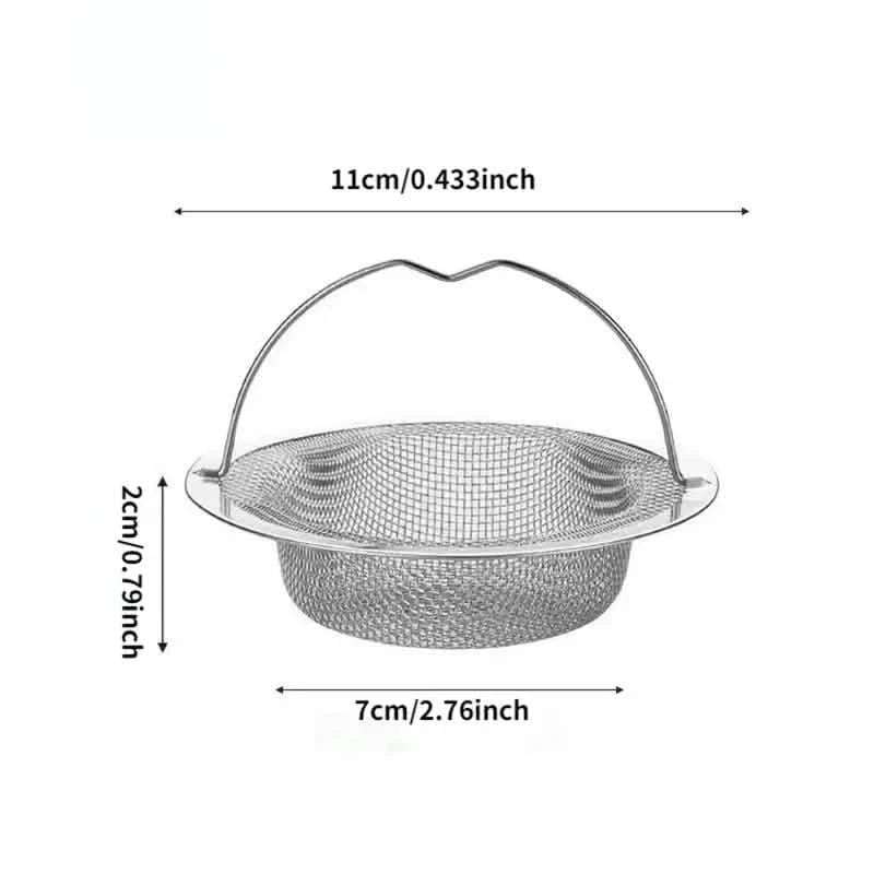 Mesh hair catcher basket with handle, dimensions 11 cm by 7 cm
