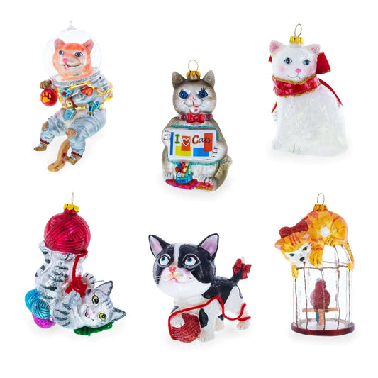 Striped Cat with Scarf Glass Christmas Ornament BestPysanky Default Title Default Title-