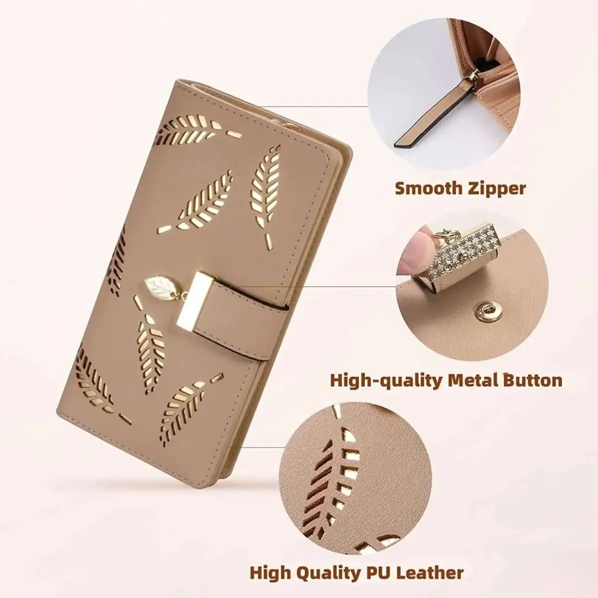 Sweet Cute Women's Long Leaf Bifold Wallet DailySale Pink Black Blue Pink-Black-Blue-Brown-Khaki-