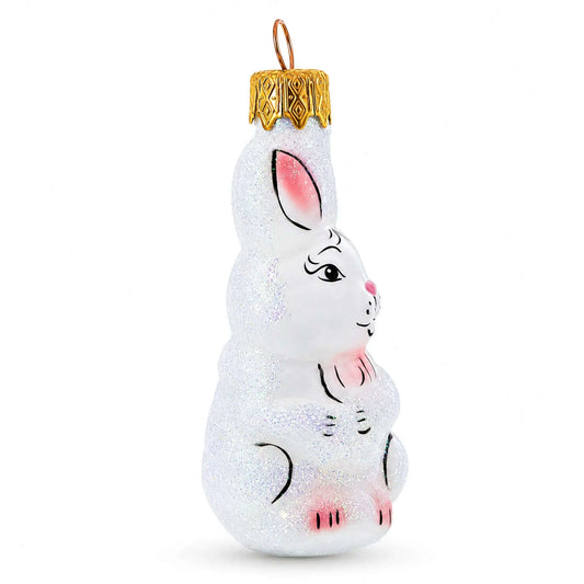 Tall Ear White Bunny Glass Christmas Ornament BestPysanky Default Title Default Title-
