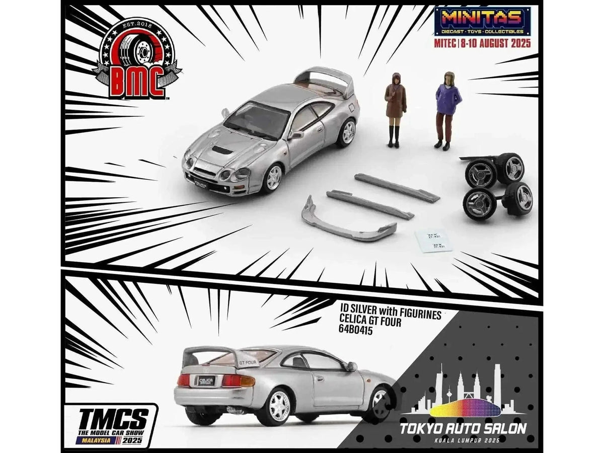 Toyota Celica GT-Four RHD (Right Hand Drive) ID Silver Metallic with 2 Figures and Accessories 1/64 Diecast Model Car by BM Creations Cartsfy Inc.