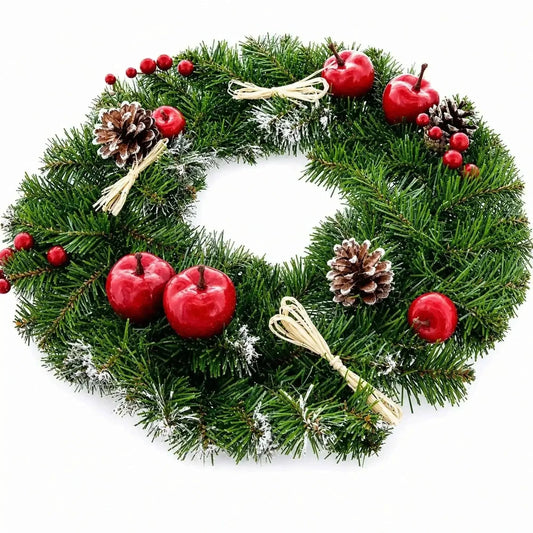 Ukrainian Christmas Wreath w. Frosted Straw Bows, Apples & Pine Cones 16 Inches Cartsfy Inc.