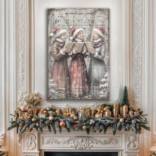 Vintage Christmas Carolers Wall Art Tailored Canvases 18x12 inch Medium Premium Gallery Wrapped 24x16 inch Large Premium Gallery Wrapped 36x24 inch Extra Large Premium Gallery Wrapped 18x12 inch Medium Premium Gallery Wrapped-24x16 inch Large Premium Gallery Wrapped-36x24 inch Extra Large Premium Gallery Wrapped-