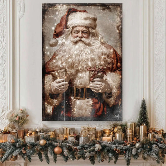 Vintage Christmas Santa Claus Wall Art IV Tailored Canvases 18x12 inch Medium Premium Gallery Wrapped 24x16 inch Large Premium Gallery Wrapped 36x24 inch Extra Large Premium Gallery Wrapped 18x12 inch Medium Premium Gallery Wrapped-24x16 inch Large Premium Gallery Wrapped-36x24 inch Extra Large Premium Gallery Wrapped-
