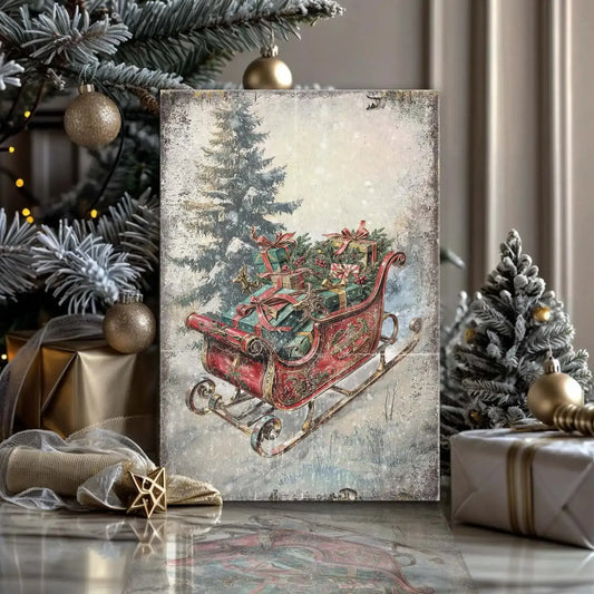 Vintage Christmas Sleigh Sled Wall Art II Cartsfy Inc.