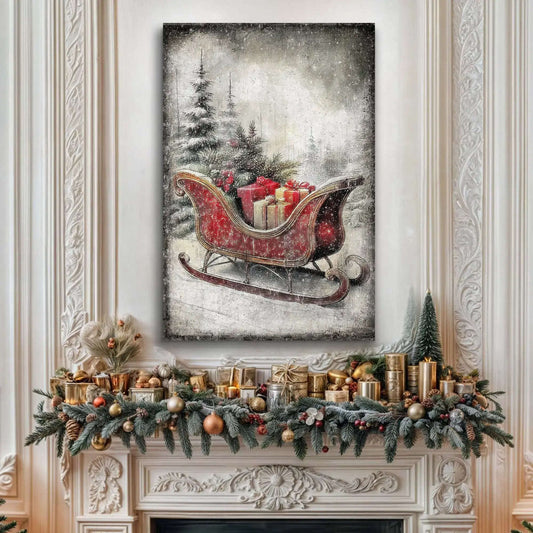Vintage Christmas Sleigh Sled Wall Art VI Tailored Canvases 18x12 inch Medium Premium Gallery Wrapped 24x16 inch Large Premium Gallery Wrapped 36x24 inch Extra Large Premium Gallery Wrapped 18x12 inch Medium Premium Gallery Wrapped-24x16 inch Large Premium Gallery Wrapped-36x24 inch Extra Large Premium Gallery Wrapped-
