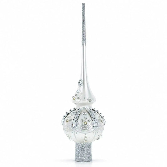 White Jewels on Silver Glass Christmas Tree Topper 11 Inches Cartsfy Inc.