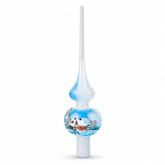 Winter Wonderland Scene with Sparkling Snow Glass Christmas Tree Topper 11 Inches Cartsfy Inc.