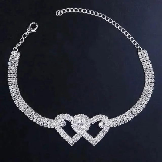 Women's White Ankle Bracelet Chandelier Heart DailySale Silver Gold Silver-Gold-