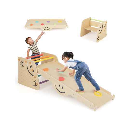Wooden Climbing Toy Triangle Climber Set with Seesaw-Multicolor Cartsfy Inc.