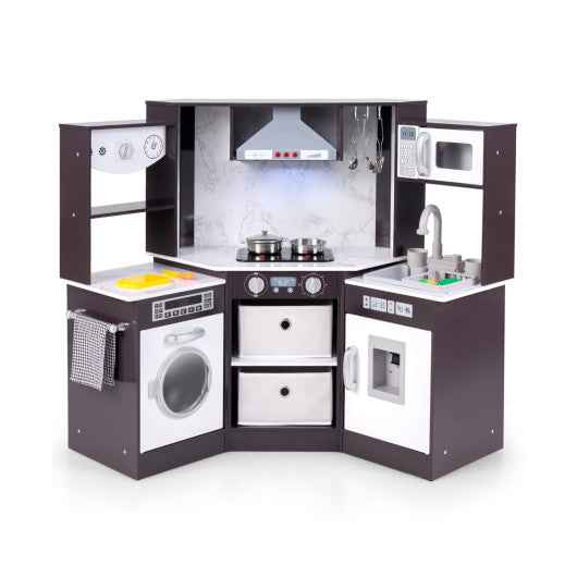 Wooden Kids Play Kitchen Playset with Realistic Lights and Sounds-Coffee Cartsfy Inc.