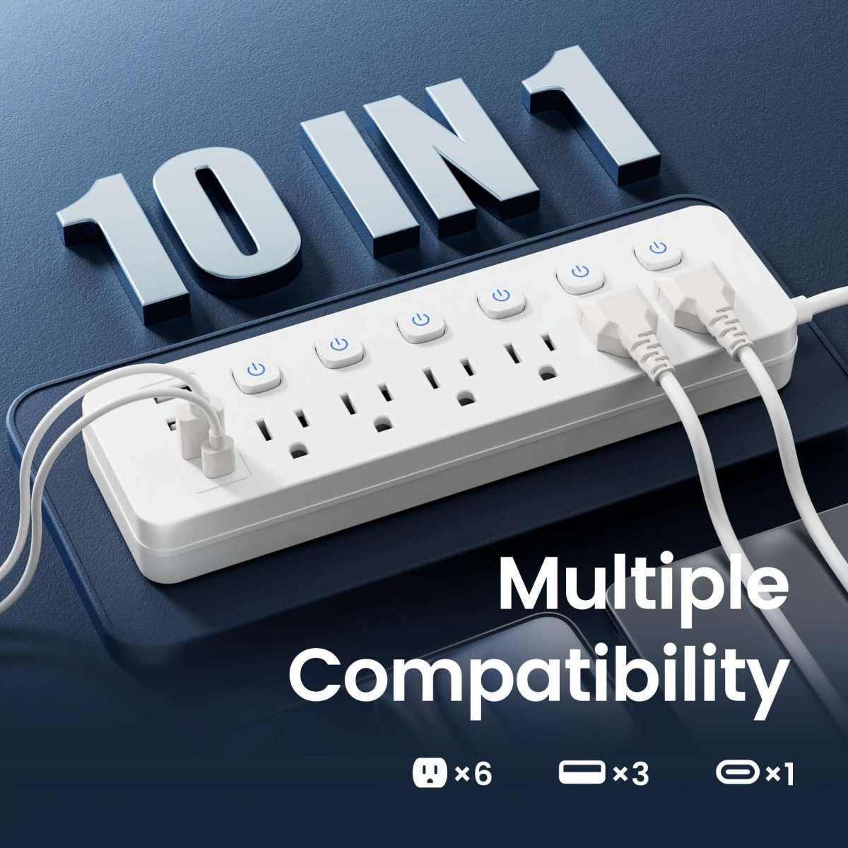 10-in-1 Multi-Outlet Power Strip – 6 AC, 3 USB-A, 1 Type-C Cartsfy Inc.
