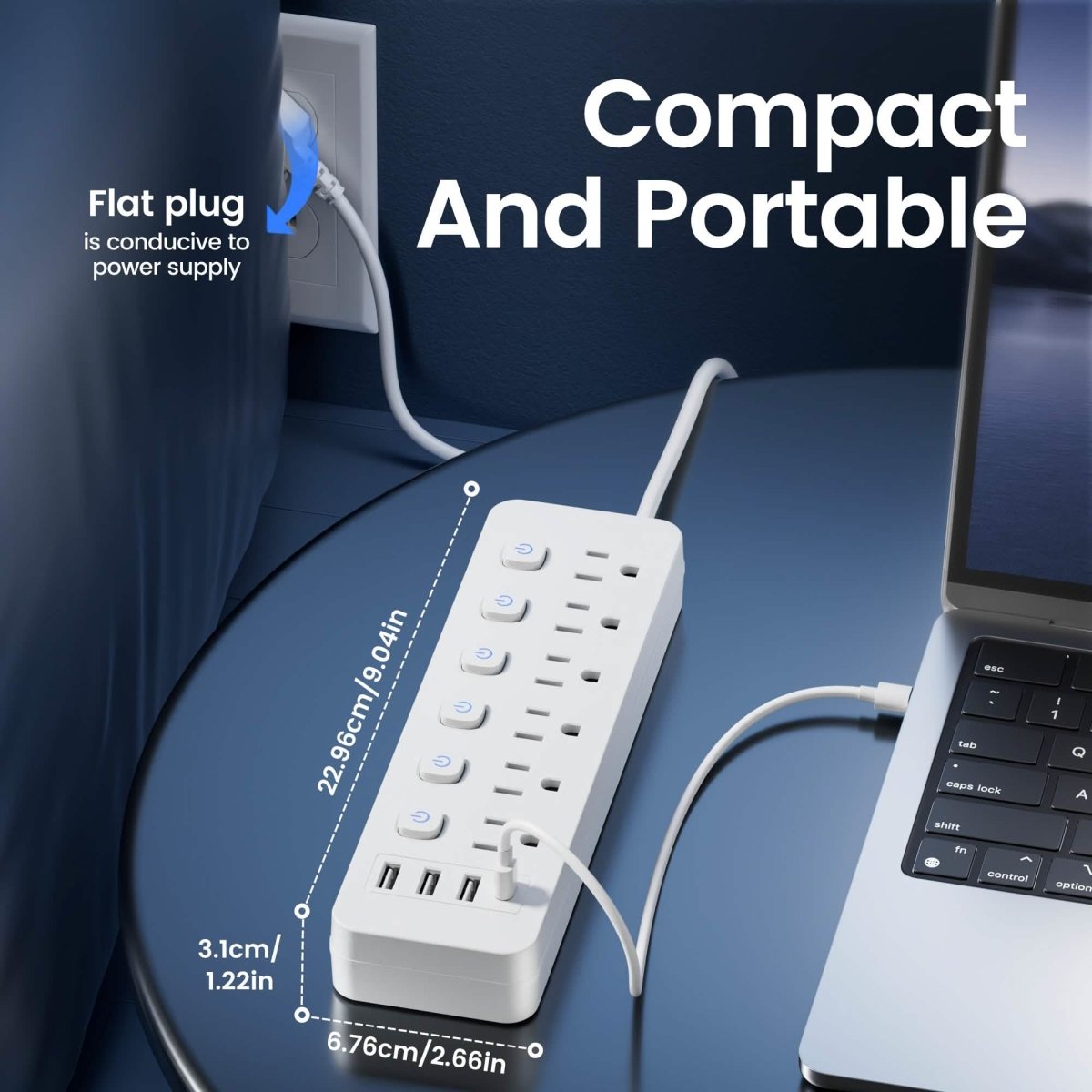10 - in - 1 Multi - Outlet Power Strip – 6 AC, 3 USB - A, 1 Type - C - Cartsfy Inc.