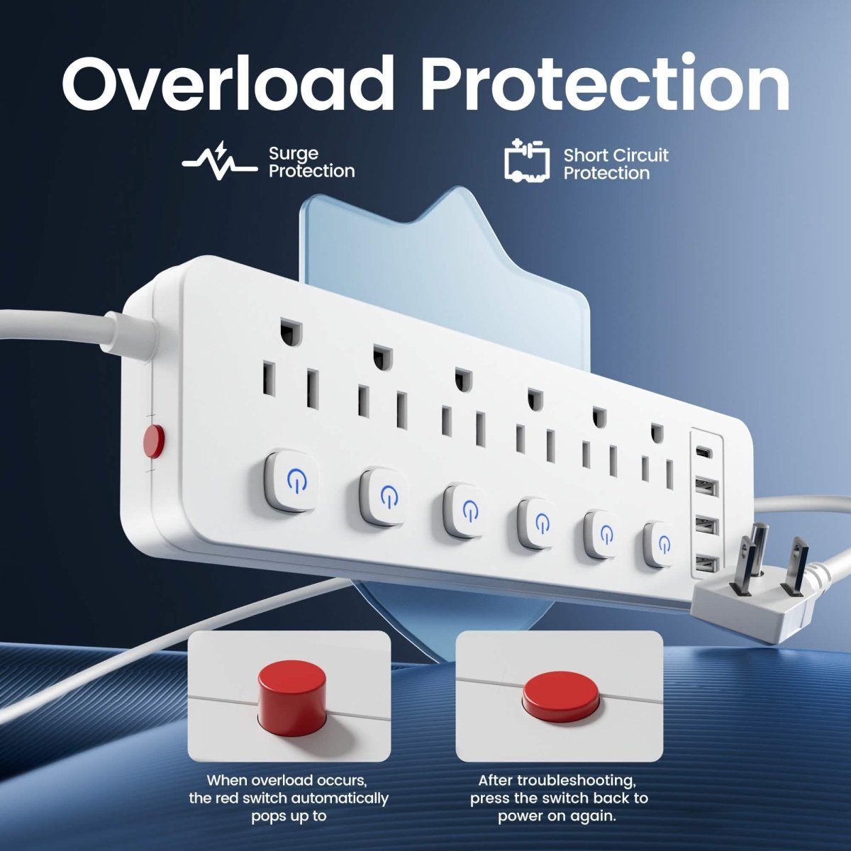 10 - in - 1 Multi - Outlet Power Strip – 6 AC, 3 USB - A, 1 Type - C - Cartsfy Inc.