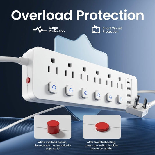 10 - in - 1 Multi - Outlet Power Strip – 6 AC, 3 USB - A, 1 Type - C - Cartsfy Inc.