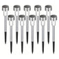 10-pack outdoor solar landscape lights, silver heads with clear lenses and black spikes
