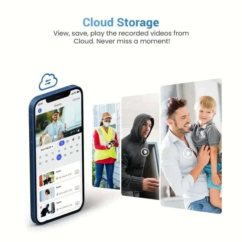 Smart doorbell app with cloud video thumbnails on phone screen