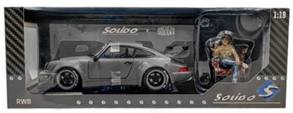 Solido 2016 Porsche 911 (964) RWB Bodykit Nardo Grey w/ Akira Nakai Figure 1:18