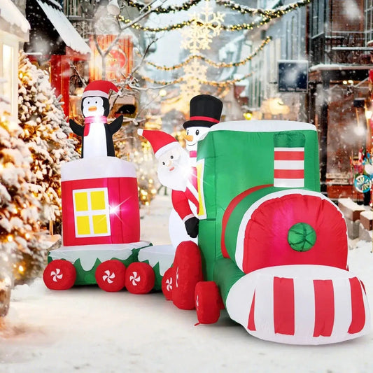 11.5 FT Christmas Inflatables Train Blow Up Santa Claus Driving Train DirectDeals Default Title Default Title-
