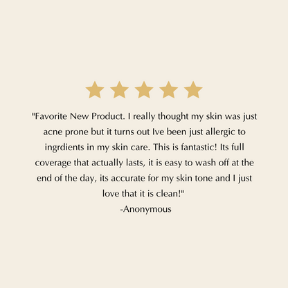 Matte foundation review card with five gold stars and customer quote text